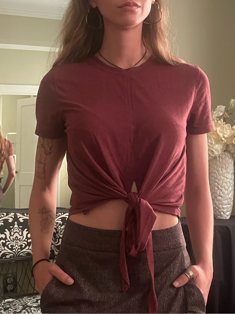 Lululemon Tie-Front Burgundy Crop Top